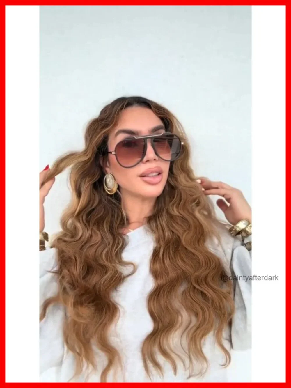 Oversized Aviator Sunglasses Gold Metal Retro 70s Tangle-Free UV Protection